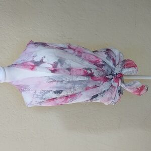 Accents by Lavello White Pink Semi-Sheer Chiffon Convertible Vest One Size